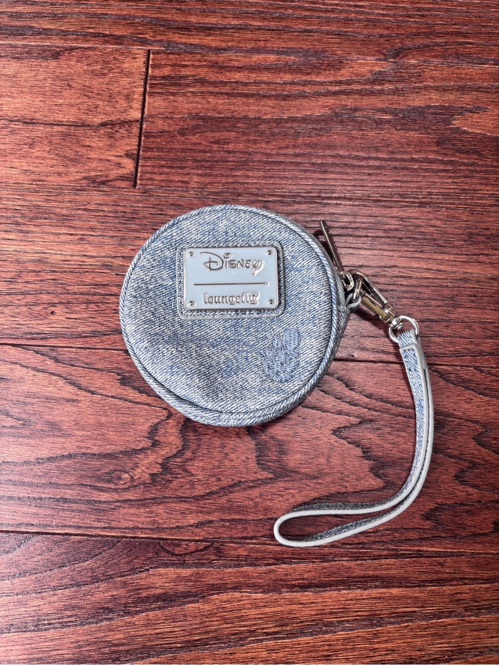 Disney Loungefly Denim Round Wristlet Coin Purse - Light Blue
